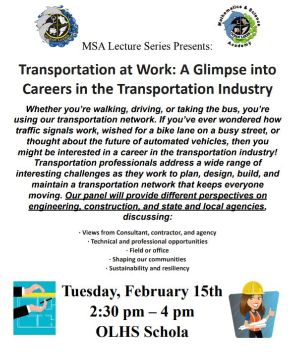 Transportation at Work Lecture on Tuesday, 2/15